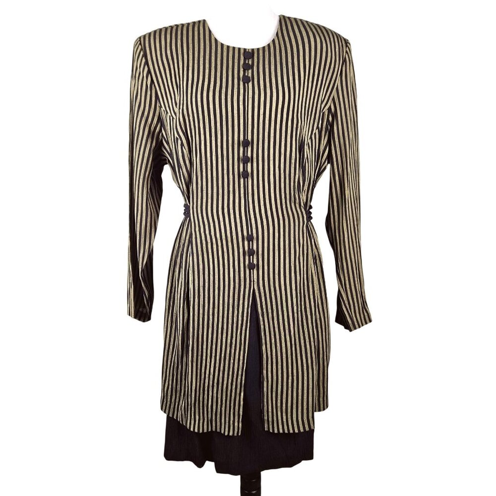 Vintage Lady Dorby Womens 16W Striped Long-Sleeve Detail Buttons Dress